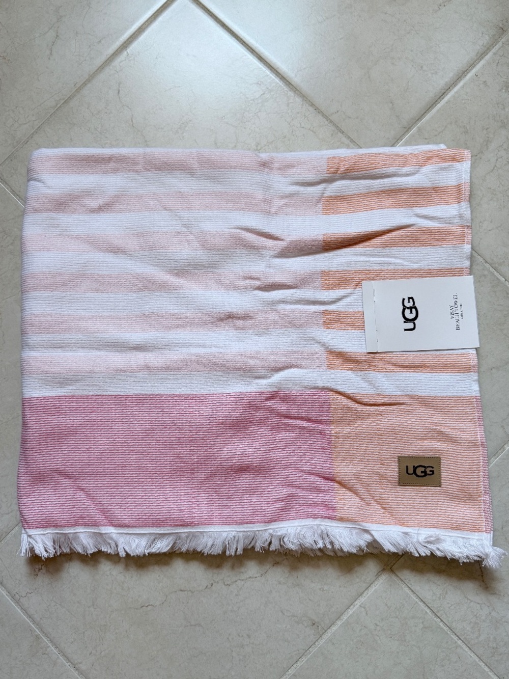 UGG Visay Striped Beach Towel 40"x72" in Strawberry Sorbet